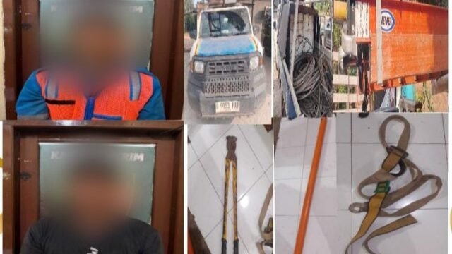 Dua pria terduga pencurian kabel listrik di Muba diamankan Polsek Babat Supat.