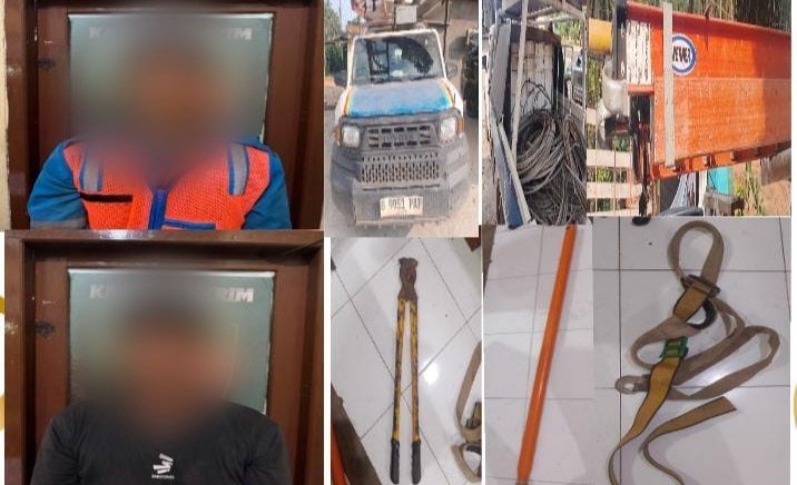 Dua pria terduga pencurian kabel listrik di Muba diamankan Polsek Babat Supat.