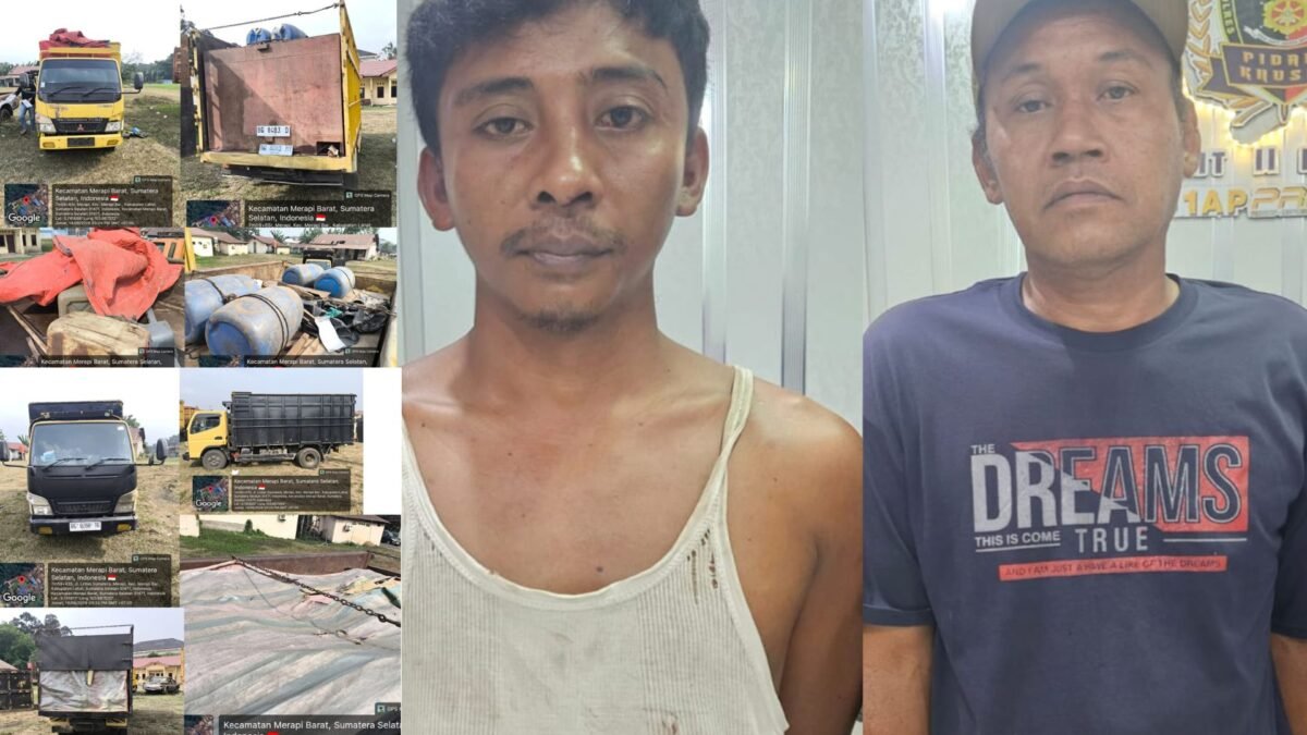 Polisi mengamankan dua pengemudi truk yang diduga terlibat tabrak lari dan membawa minyak ilegal 20 ton di Lahat