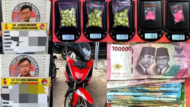 Petugas Satresnarkoba Polres Lubuk Linggau menunjukkan barang bukti 98 butir ekstasi yang disita dari dua pemuda.