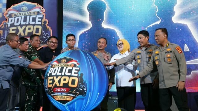 Kapolda Sumsel Irjen Pol Sandi Nugroho saat membuka Banyuasin Police Expo 2026 menekankan kolaborasi kamtibmas.