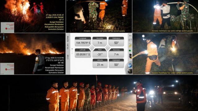 Petugas Polres Banyuasin dan tim gabungan padamkan Karhutla Banyuasin di Rambutan