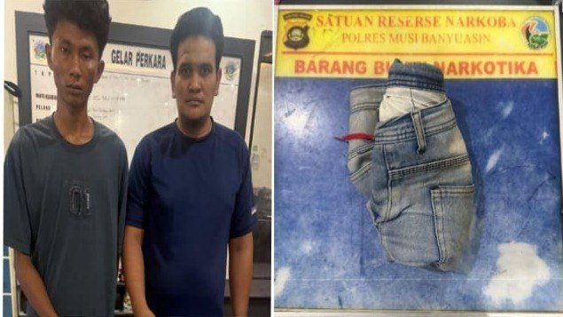 Penangkapan dua pria terkait peredaran sabu di Bayung Lencir oleh Satres Narkoba Polres Musi Banyuasin.