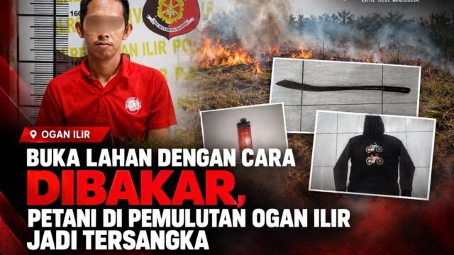 Petani EK (39) saat diamankan polisi terkait kasus pembakaran lahan di Ogan Ilir