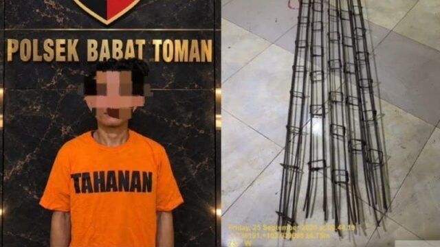 Barang bukti 24 kg besi behel dan angkong yang dicuri di Lawang Wetan, Musi Banyuasin