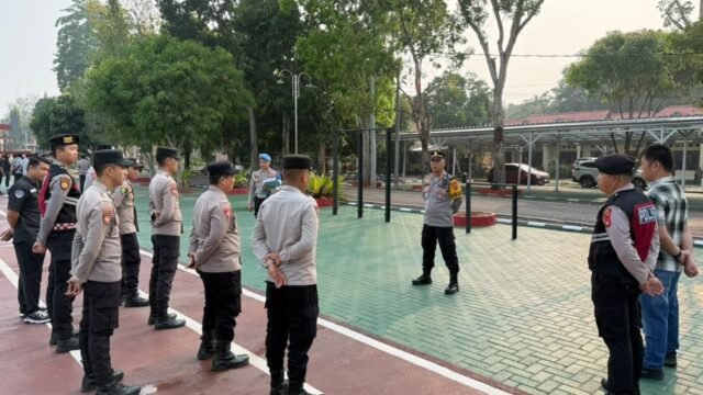 Personel Polres OKU Selatan saat apel kesiapan jelang Operasi Sikat I Musi 2026