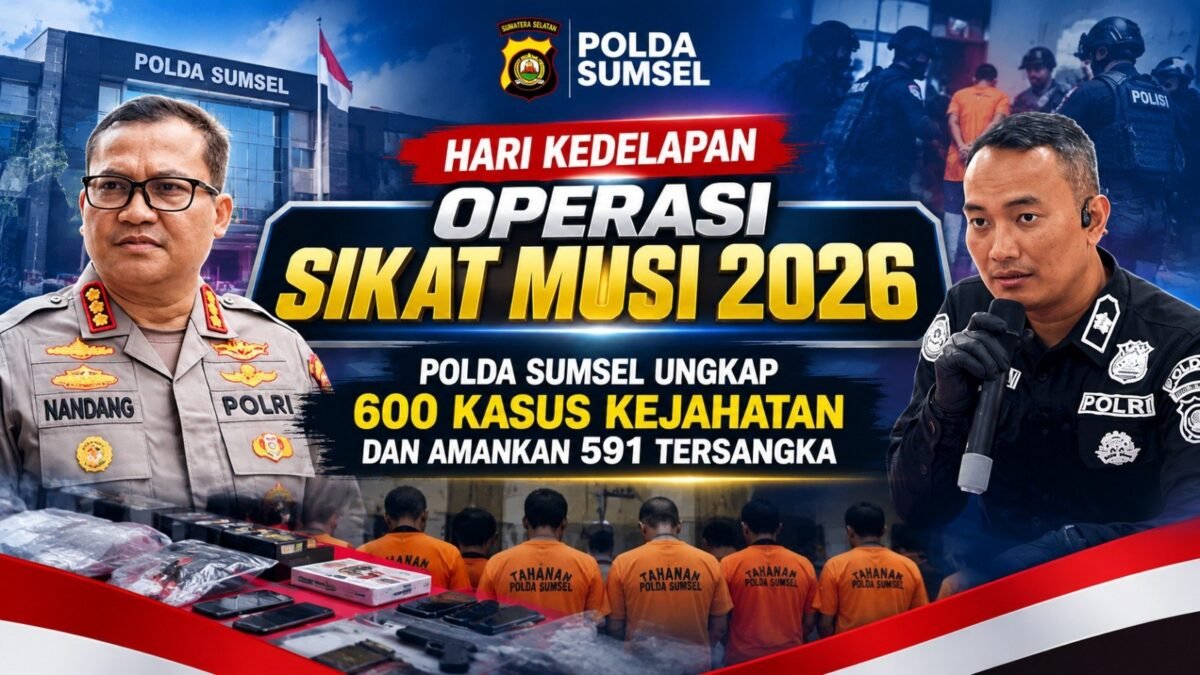 Petugas Polda Sumsel saat Operasi Sikat Musi 2026 mengungkap 600 kasus kejahatan.