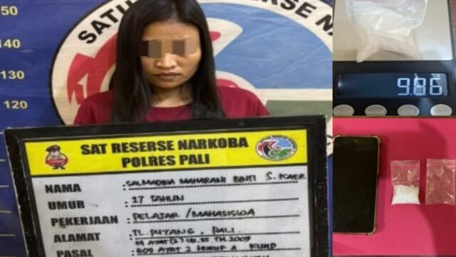 Polisi menunjukkan barang bukti 9,86 gram sabu yang disita dari perempuan di PALI