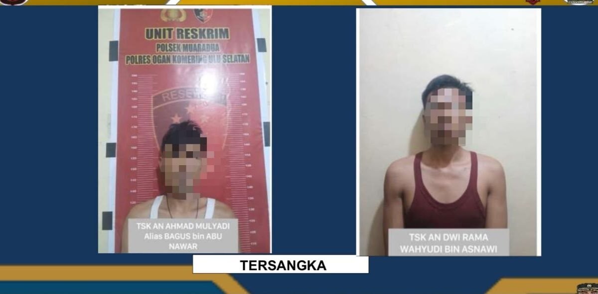 Petugas Polres OKU Selatan mengamankan dua tersangka kasus pencurian getah karet di Muaradua.