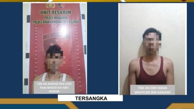 Petugas Polres OKU Selatan mengamankan dua tersangka kasus pencurian getah karet di Muaradua.